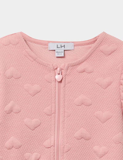 Gilet zipp&eacute; matelass&eacute; coeur &agrave; volants rose poudr&eacute;e b&eacute;b&eacute; fille