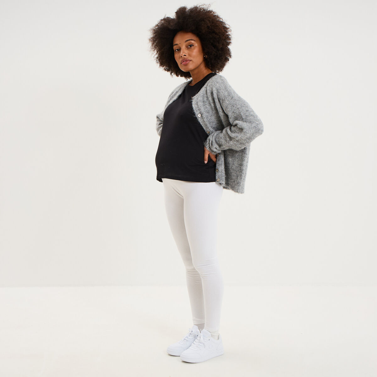 Legging grossesse en coton blanc femme maternit&eacute;