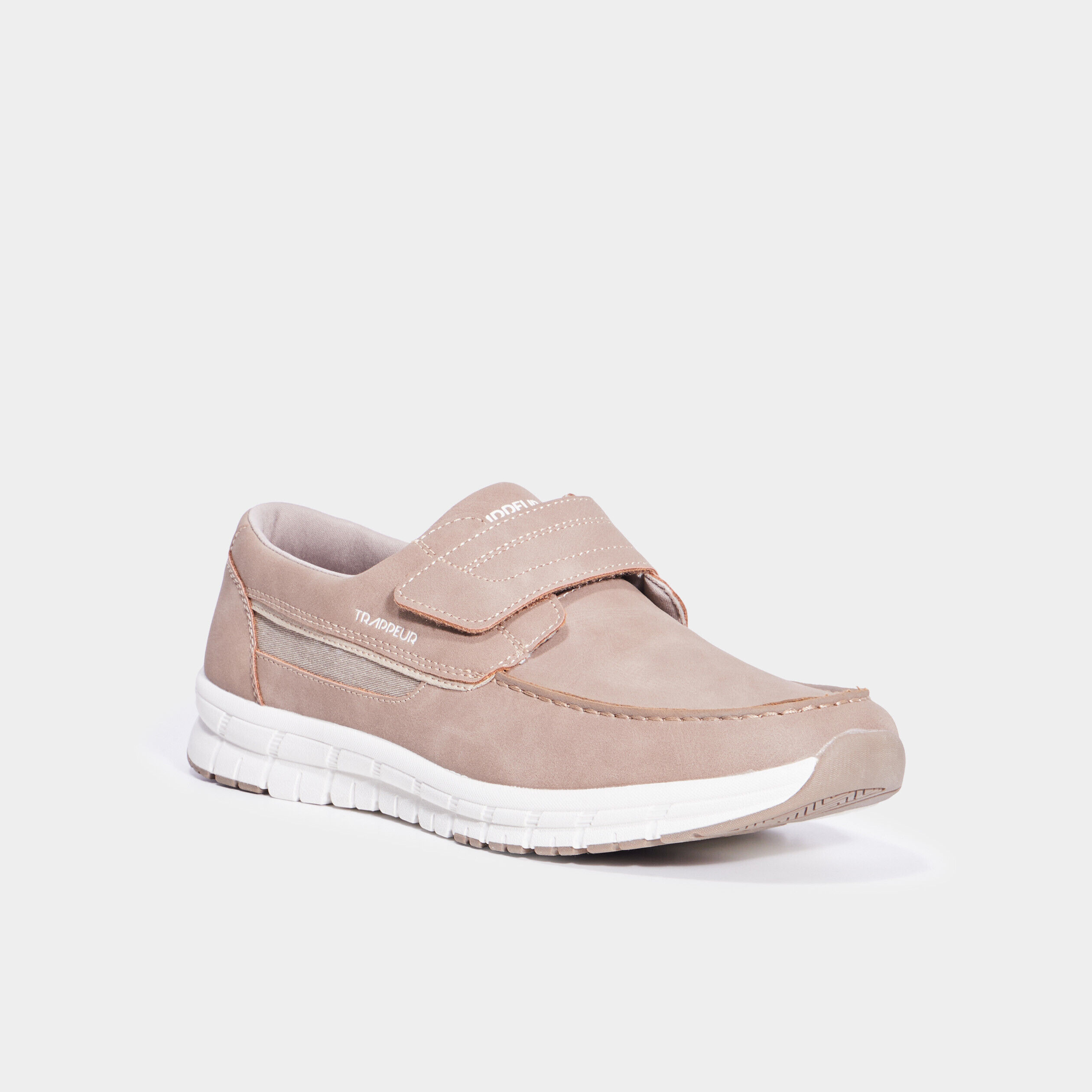 Chaussures bateau à scratchs sable homme TRAPPEUR