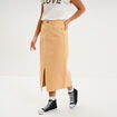 Jupe en jean longue fendue droite beige femme