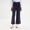 Pantalon effet velours &agrave; pont 7/8&egrave;me bleu fonc&eacute; femme