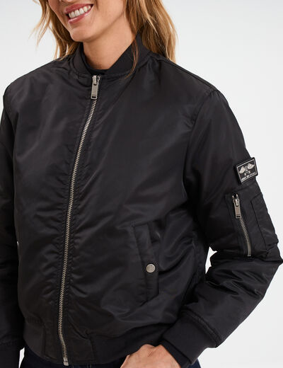 Blouson déperlant col teddy noir femme