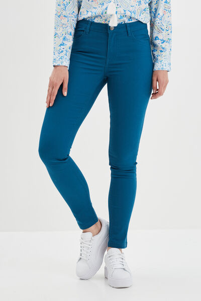 Pantalon slim taille normale bleu canard femme