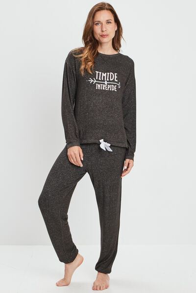 Ensemble pyjama 2 pièces gris foncé femme