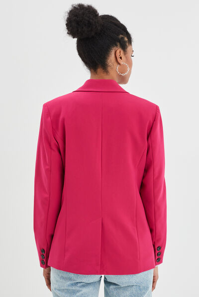 Veste droite boutonnée manches longues rose framboise femme