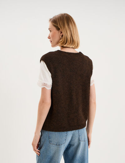 Gilet sans manches col en V marron fonc&eacute; femme
