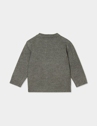Pull manches longues épaule boutonnée vert kaki bébé garçon