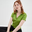 T-shirt court côtelé col polo coton vert femme