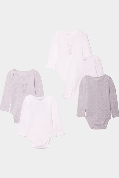 Lot 5 bodies US coton manches longues gris clair mixte