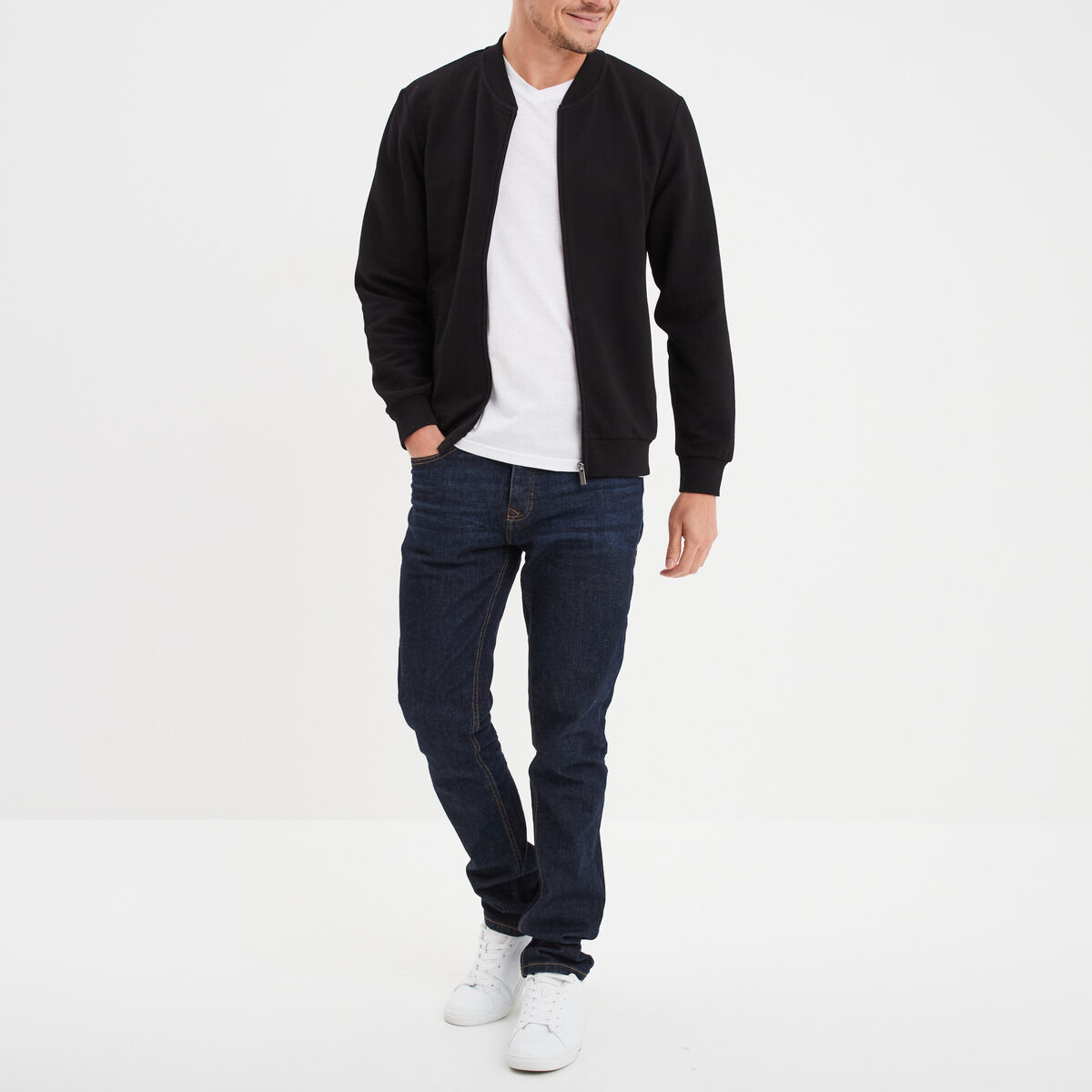 T-shirt manches courtes coton col V blanc homme