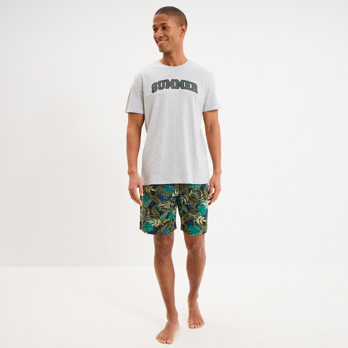 Ensemble pyjama short et t-shirt coton gris clair homme