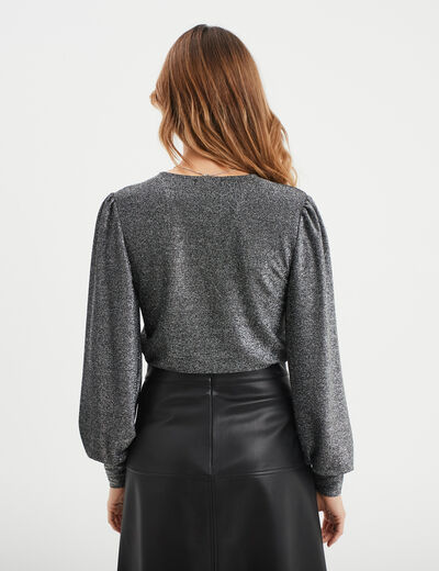 Body col cache-coeur fils métallisés gris argent femme