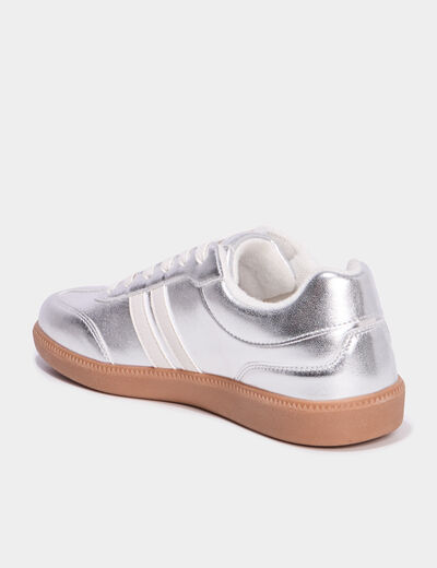 Tennis basses &agrave; lacets gris argent femme