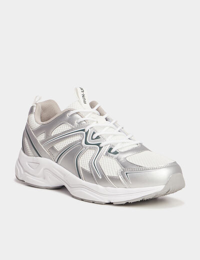 Baskets running &agrave; lacets gris argent homme
