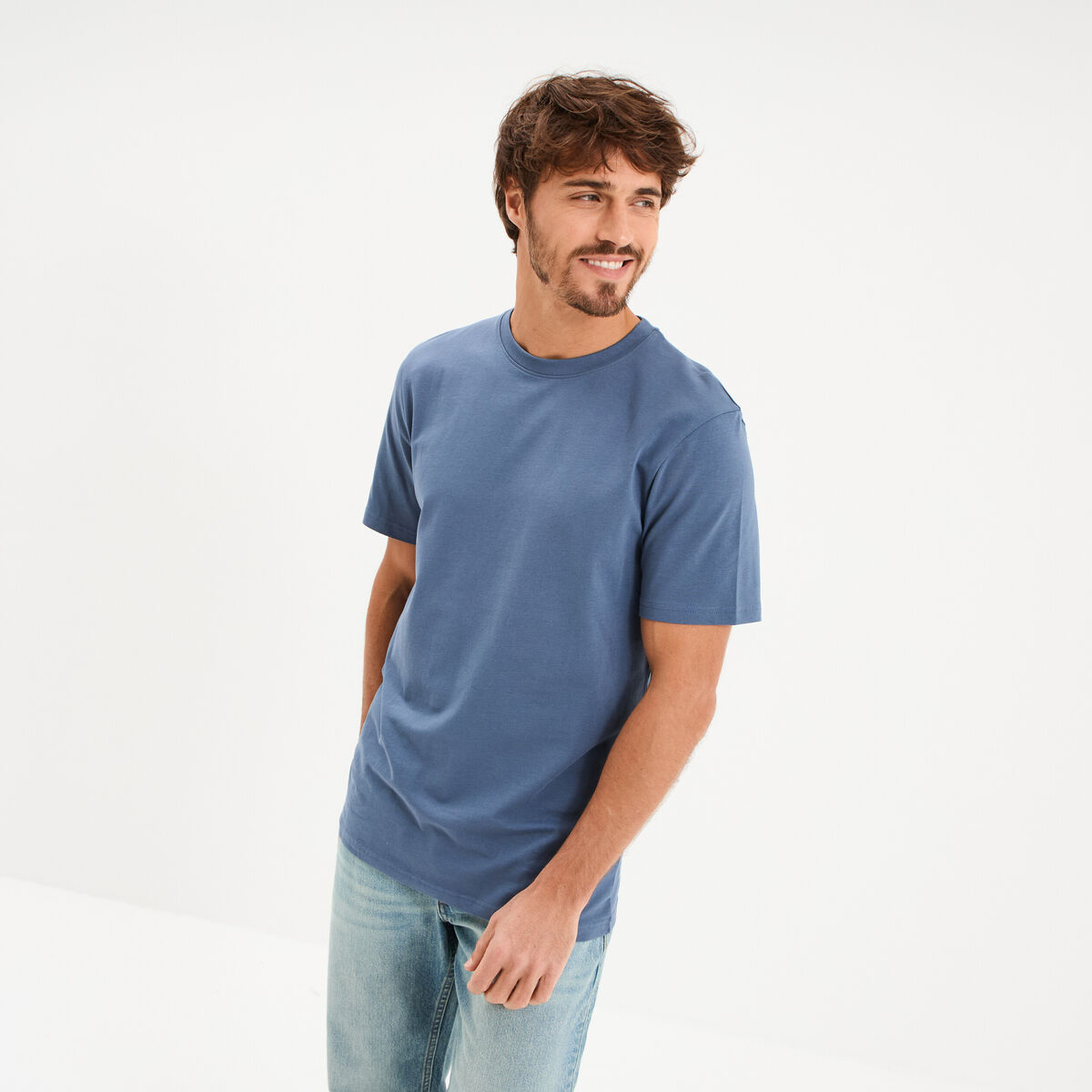 T-shirt slim stretch manches courtes bleu gris homme