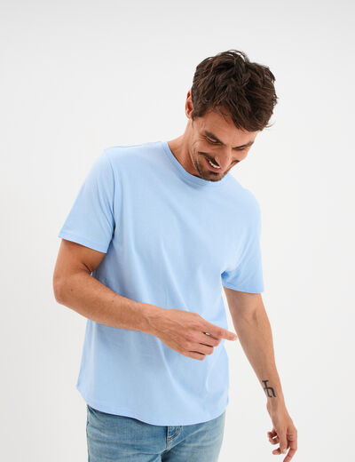 T-shirt droit en coton manches courtes bleu clair homme
