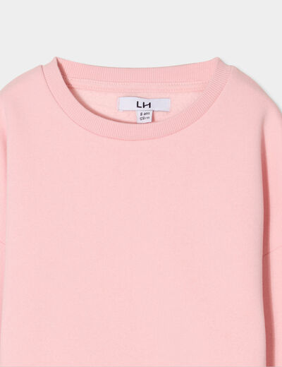 Sweat col rond manches longues rose clair fille