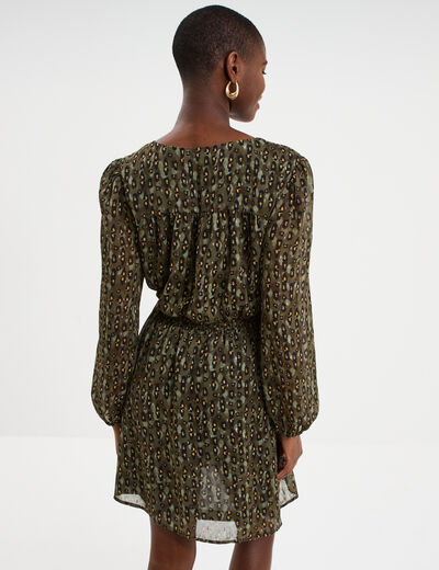 Robe fluide manches longues vert kaki femme