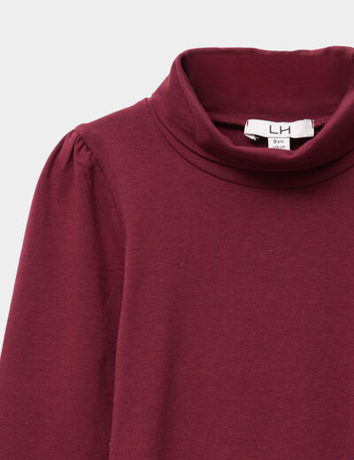 T-shirt col roulé manches longues coton bordeaux fille