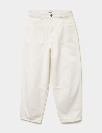 Pantalon balloon 7/8&egrave;me coton ecru femme