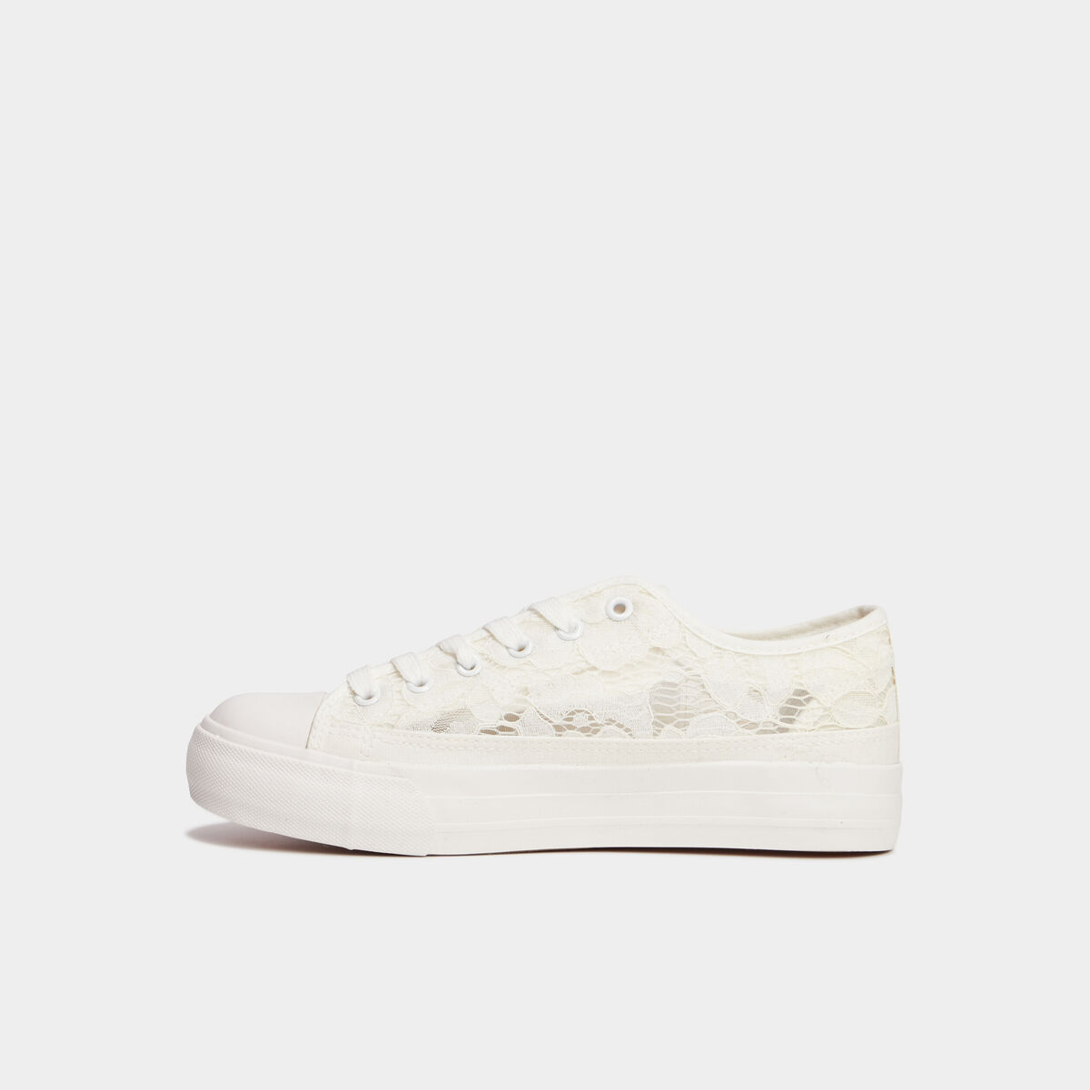 Tennis en toile dentelle &agrave; lacets blanc femme