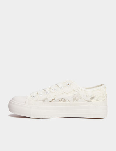 Tennis en toile dentelle &agrave; lacets blanc femme