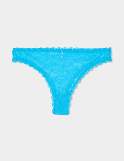 Tanga en dentelle bleu femme