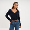 Pull col en V manches longues bleu marine femme