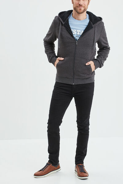 Sweat zippé à capuche gris foncé homme