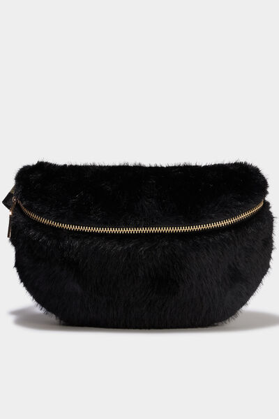 Sac banane fausse fourrure noir femme