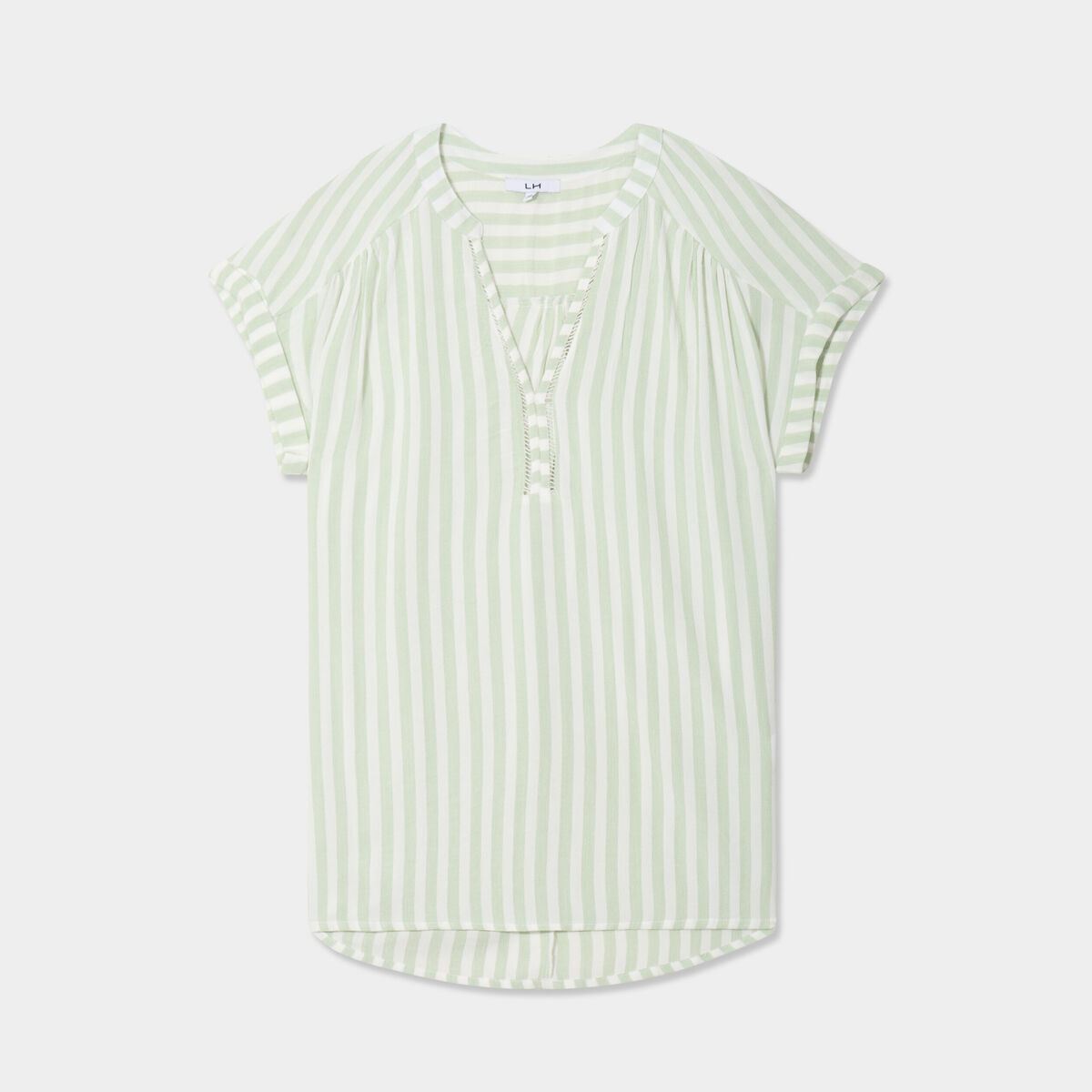 Blouse cr&eacute;pon manches courtes vert kaki femme
