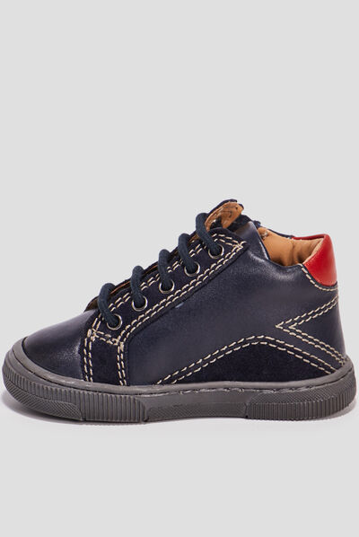 Baskets montantes zippées en cuir bleu marine bébé garçon