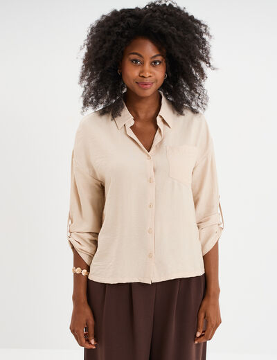 Chemise manches retroussables beige femme