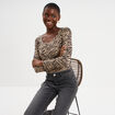 T-shirt col rond manches longues coton beige moyen femme