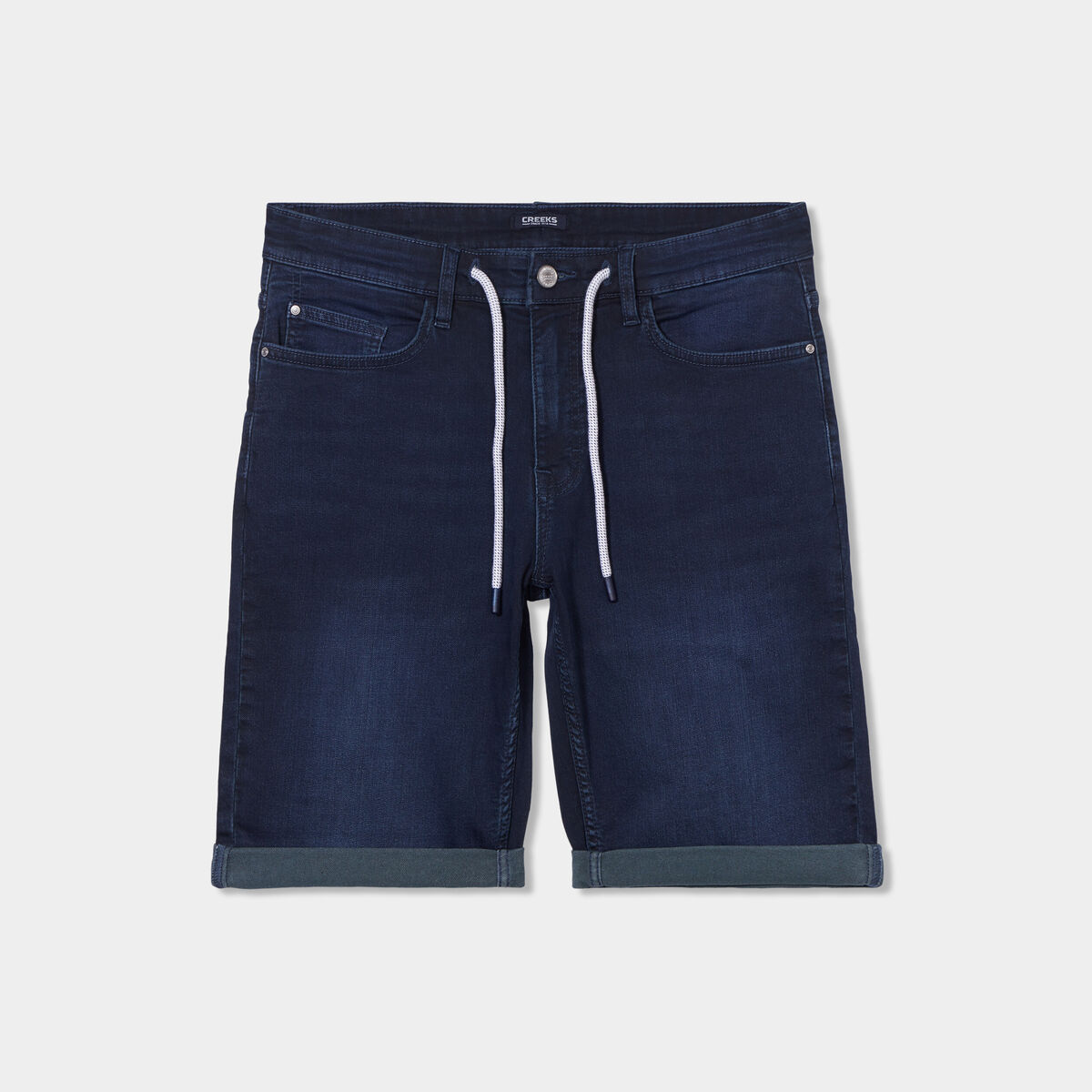 Bermuda droit &agrave; coulisse en jean denim blue black homme