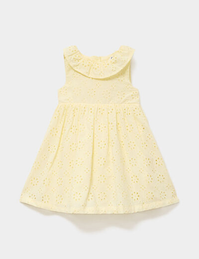 Robe &eacute;vas&eacute;e broderie anglaise coton jaune clair b&eacute;b&eacute; fille