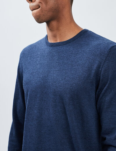 Pull droit col rond mélange coton bleu foncé homme