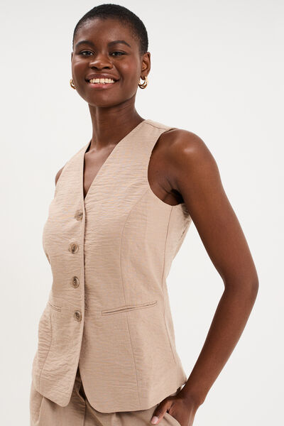 Veste sans manches ajust&eacute;e boutonn&eacute;e marron femme