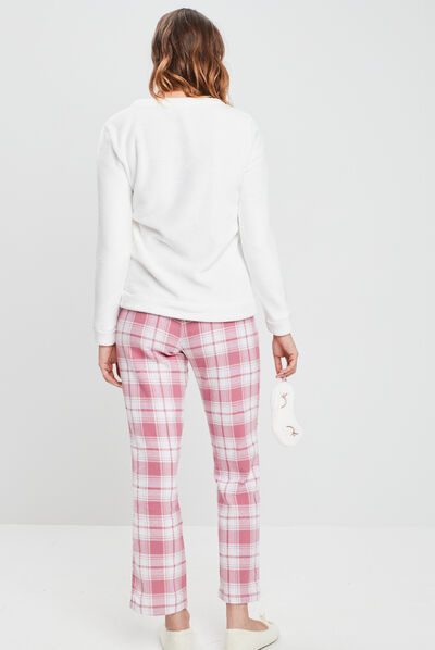 Ensemble pyjama velours 3 pièces rose framboise femme