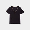T-shirt col en V manches courtes noir femme