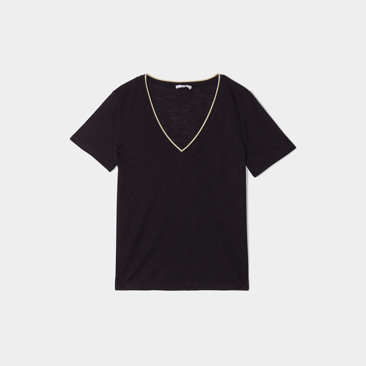 T-shirt col en V manches courtes noir femme