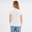 T-shirt dentelle col en V noeud blanc femme
