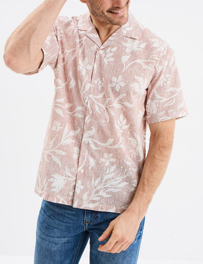 Chemise en coton manches courtes vieux rose homme