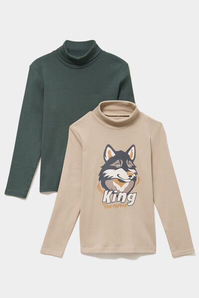 Lot 2 t-shirts col roul&eacute; coton gris fonc&eacute; gar&ccedil;on