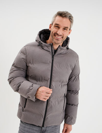 Doudoune courte &agrave; capuche d&eacute;perlante gris homme