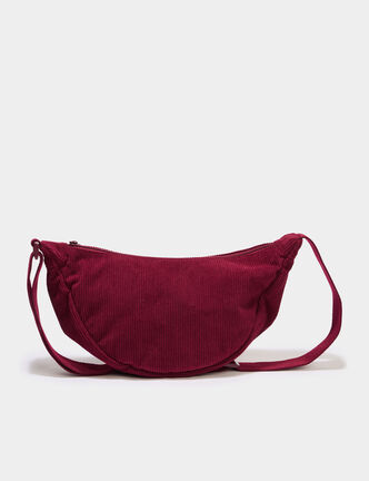 Sac banane effet velours c&ocirc;tel&eacute; bordeaux femme