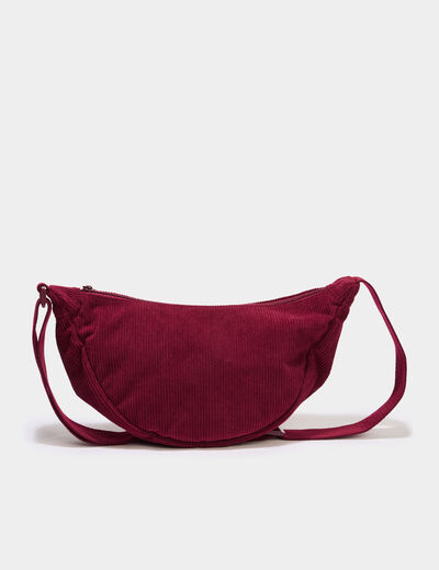 Sac banane effet velours c&ocirc;tel&eacute; bordeaux femme