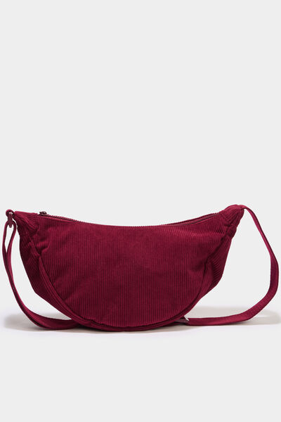 Sac banane effet velours c&ocirc;tel&eacute; bordeaux femme