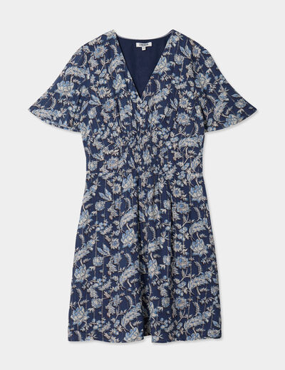 Robe col en V taille smockée Creeks bleu marine femme