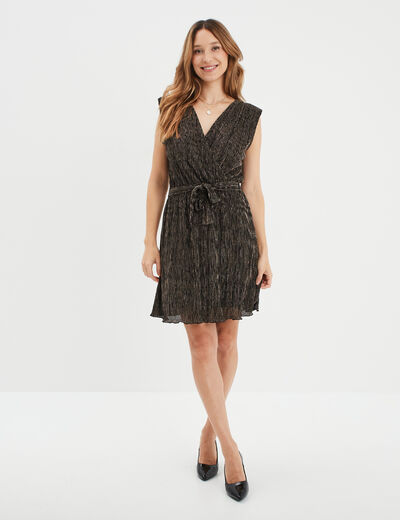 Robe patineuse plissée sans manches terracotta femme